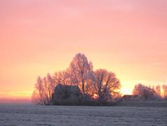 Boederij aan de Grecht bij opgaande zon